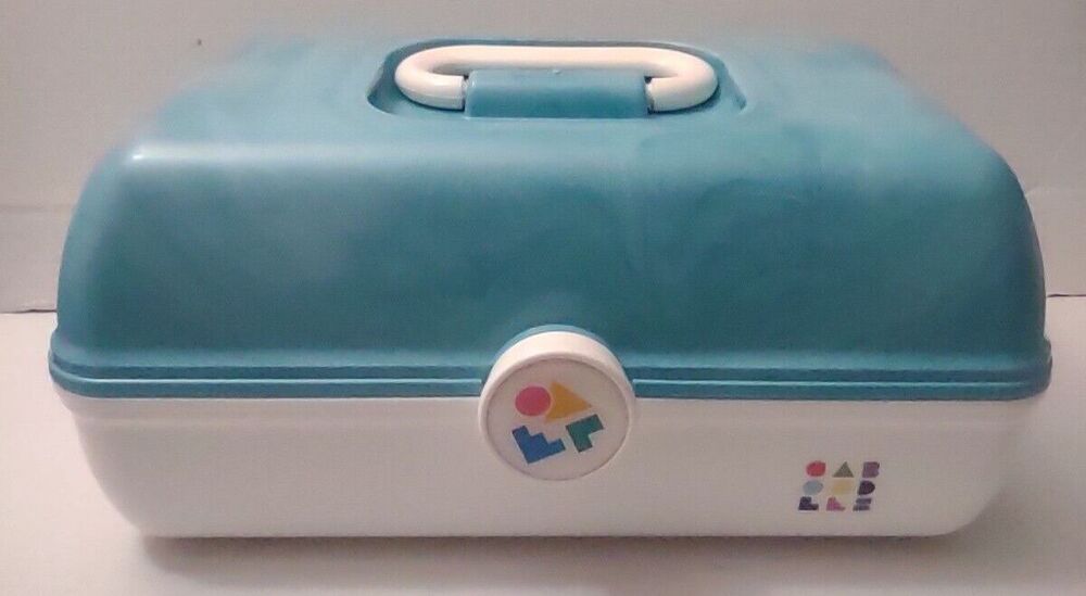 Caboodles Makeup Box Carry Case Mirror Tray Teal/White Collectible 5626